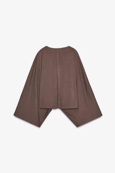 Zara ASYMMETRIC FLOWY CAPE - taupe brown