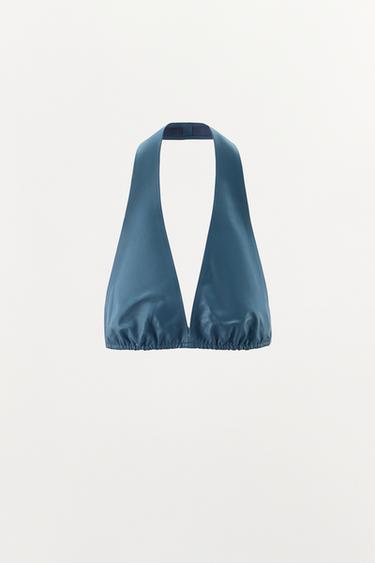 TOP SUJETADOR HALTER PIEL 100% - Azul de Zara