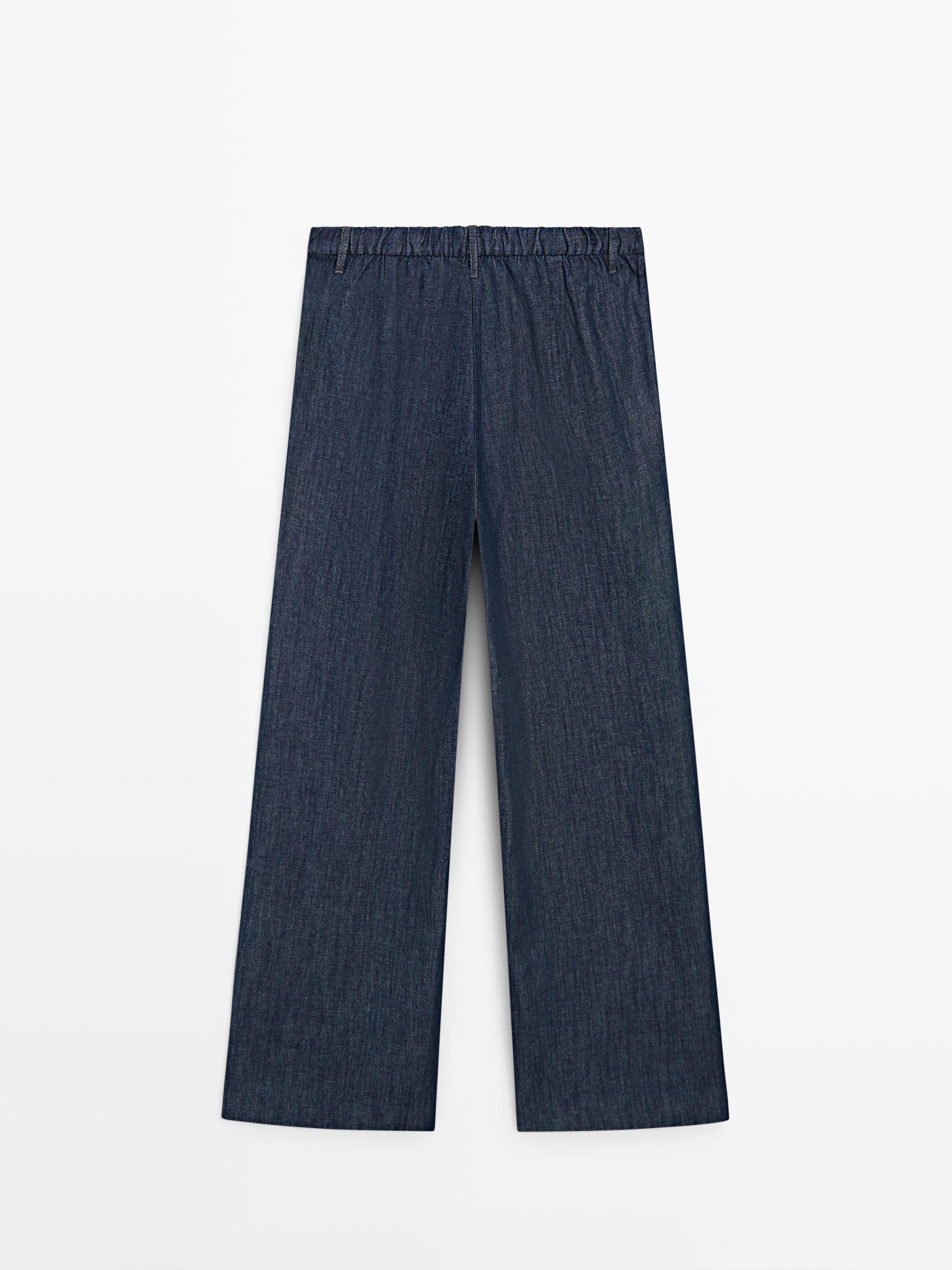 Total look linen blend wide-leg jeans