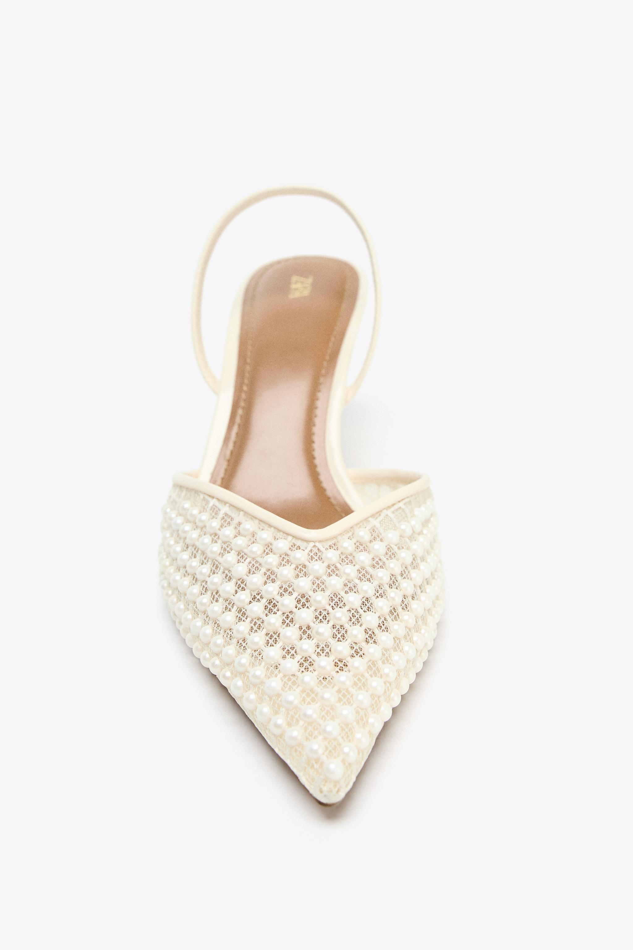 フェイクパールスリングバックシューズ - ホワイト | ZARA Japan