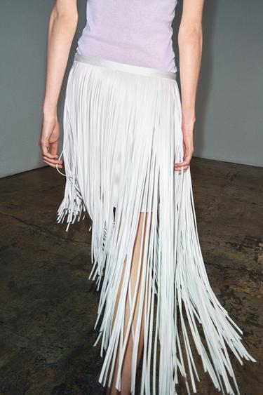 ZW COLLECTION ASYMMETRIC FRINGED SKIRT - White by Zara - Image 2