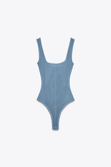 TEXTURED STRAPPY BODYSUIT - Blue / Green by Zara
