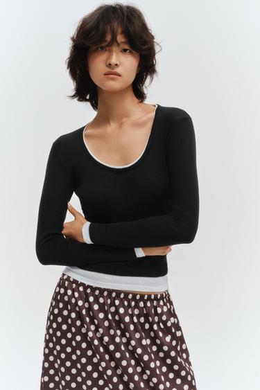 Zara 雙層效果 T 恤 - 黑色