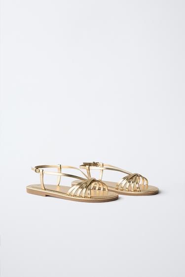 METALLIC STRAP SANDALS - Gold by Zara