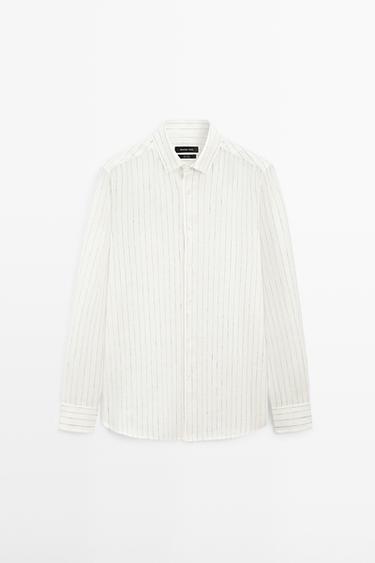 Zara 100% linen regular fit striped shirt - Ecru