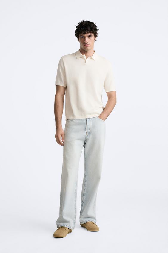 COTTON AND SILK KNIT POLO SHIRT - Ecru | ZARA Spain