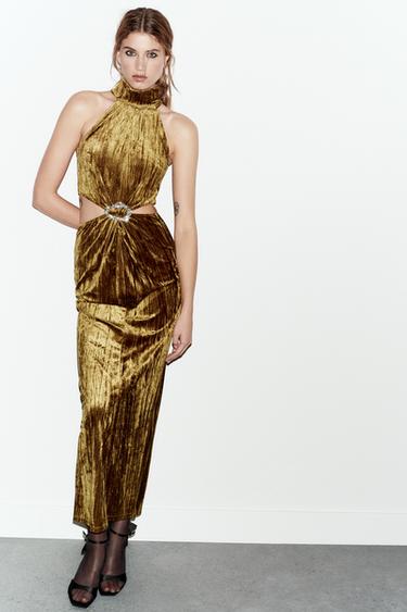 ПЛАТЬЕ МИДИ С ВЫРЕЗАМИ И СТРАЗАМИ — ОХРА от Zara