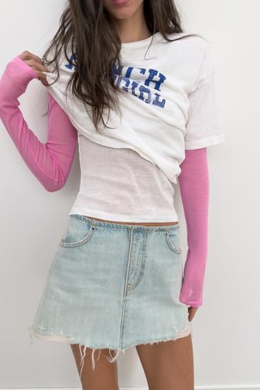 تنورة TRF DENIM قصيرة ممزّقة - أزرق الخاص بـ Zara