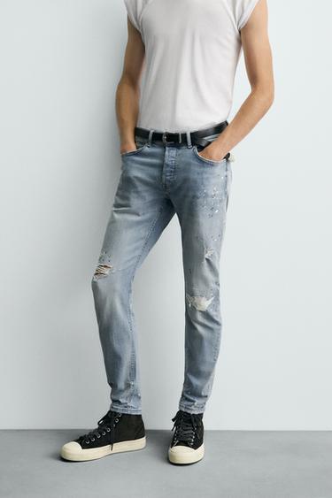 RIPPED SKINNY FIT JEANS - Light blue by Zara