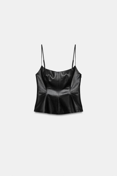 TOP DE ALÇAS DE POLIURETANO PEPLUM - Preto da Zara - Imagem 0