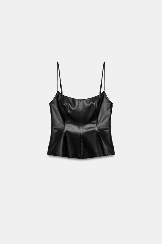 TOP TIRANTES EFECTO PIEL PEPLUM - Negro de Zara - Imagen 0