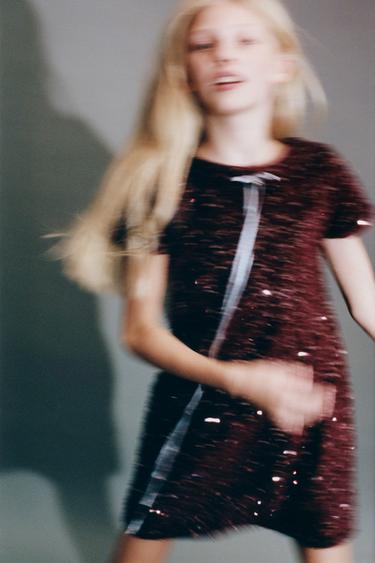 VESTIDO LENTEJUELAS LAZO VELVET - Burgundy de Zara