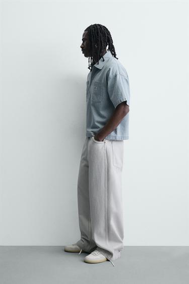 BOXY FIT WASHED STRIPED POLO SHIRT - Light blue by Zara - Image 3