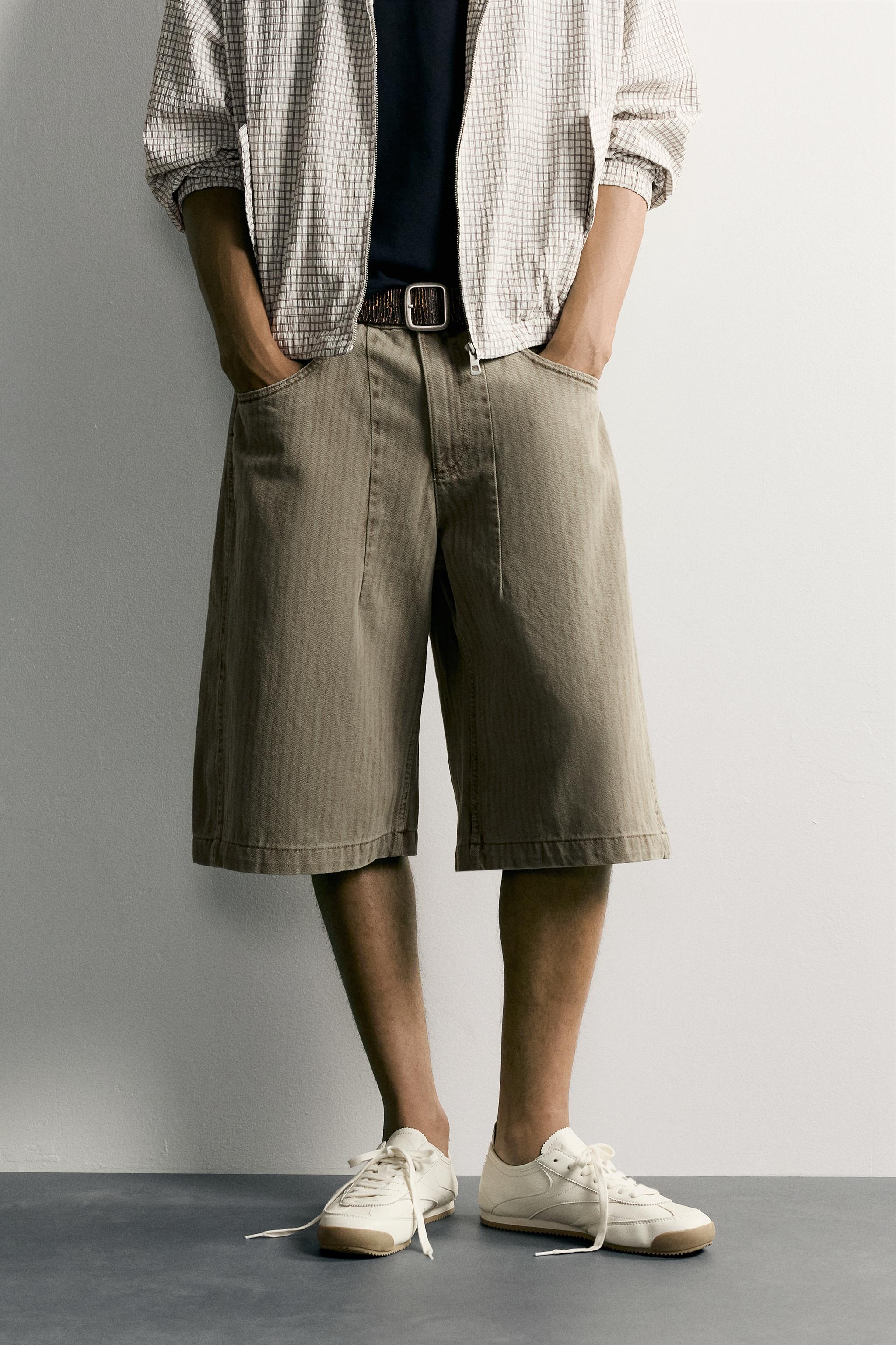 STRIPED WASHED JORTS — taupe brown