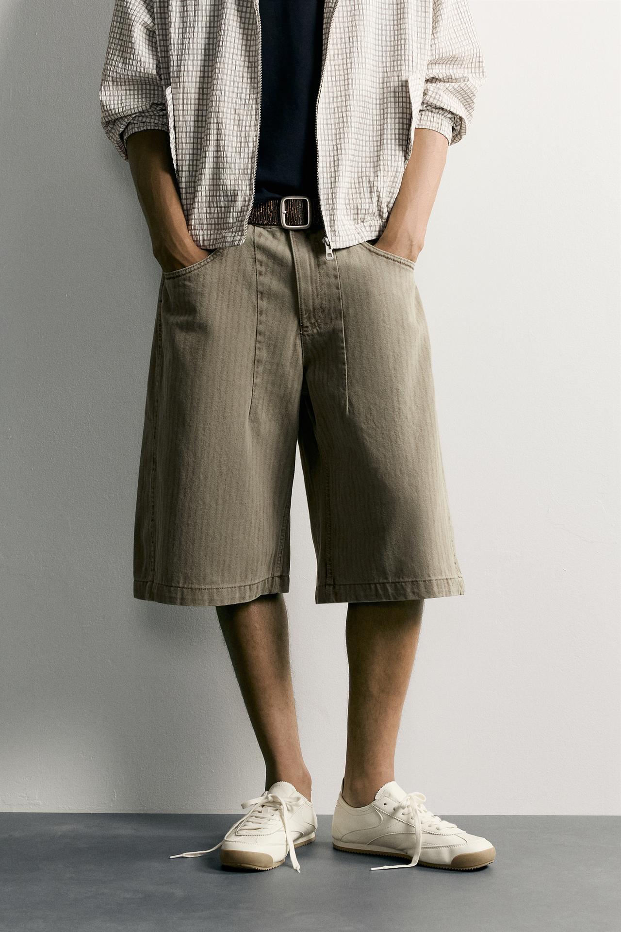 STRIPED WASHED JORTS — taupe brown