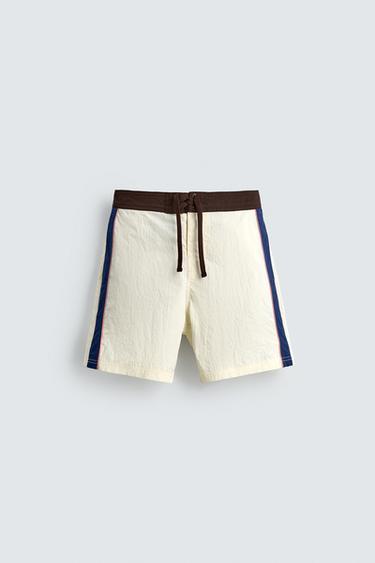 LONG CONTRAST SWIMMING TRUNKS - Ecru by Zara