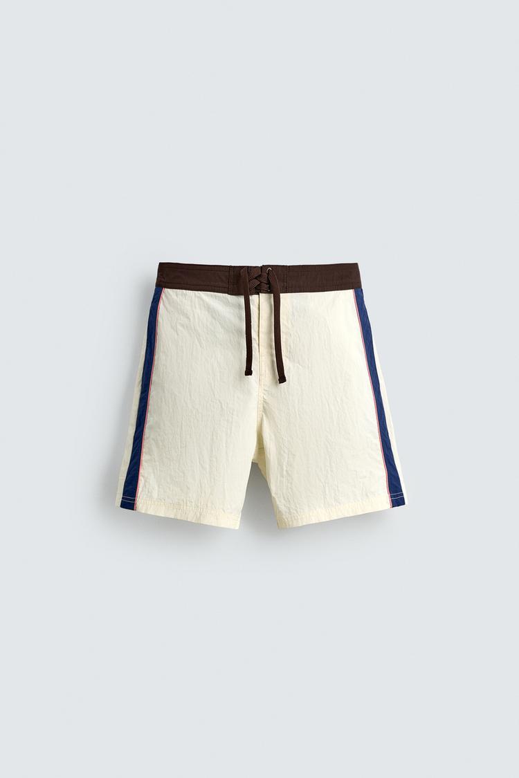 ZARA LONG CONTRAST SWIMMING TRUNKS