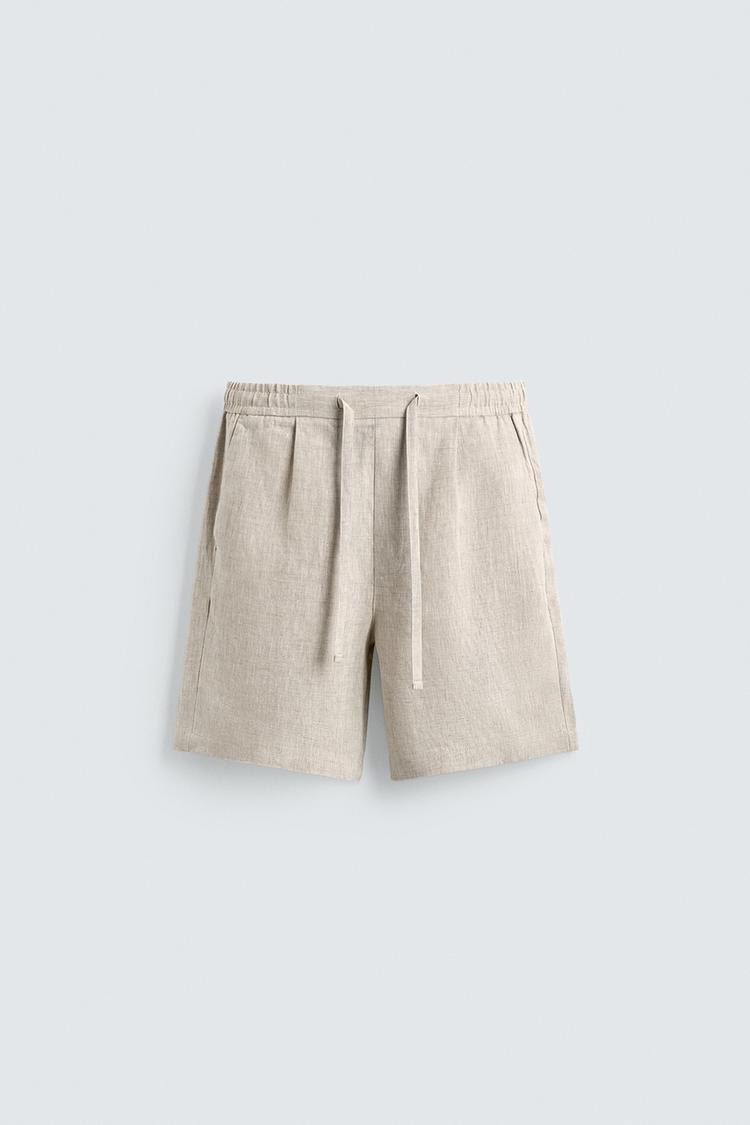 ZARA 100% LINEN RELAXED FIT BERMUDA SHORTS