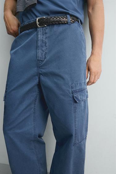 WASHED RELAXED FIT CARGO TROUSERS - Blue by Zara - Image 4
