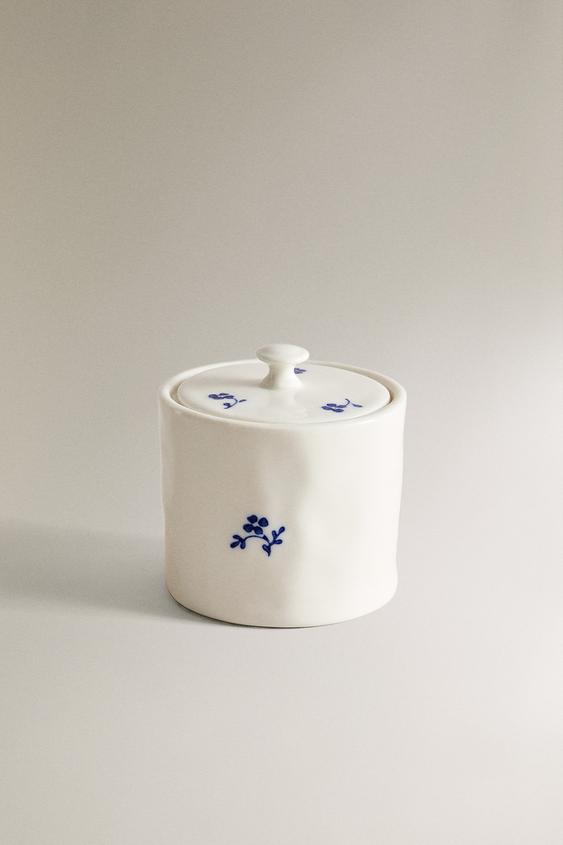 AÇUCAREIRO DE PORCELANA COM ESTAMPA FLORAL - Branco / Azul-marinho da Zara - Imagem 0