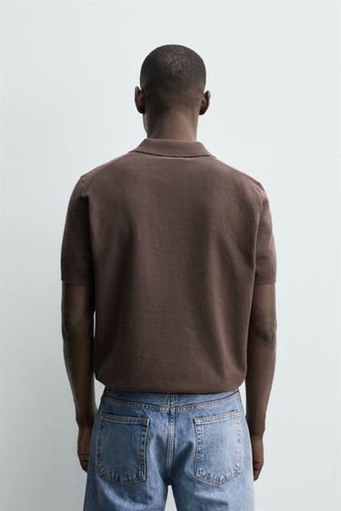 REGULAR FIT TEXTURED KNIT POLO SHIRT - Brown by Zara - Image 2