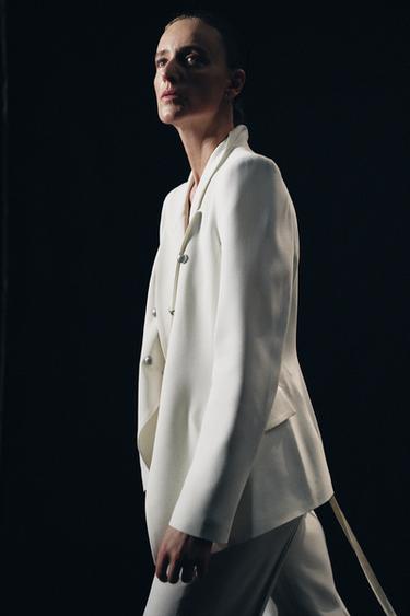 ZW COLLECTION DOUBLE-BREASTED SHOULDER PAD BLAZER - Ecru by Zara - Image 2