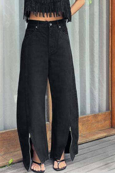 TRF BAGGY JEANS WITH ZIPS - Black by Zara