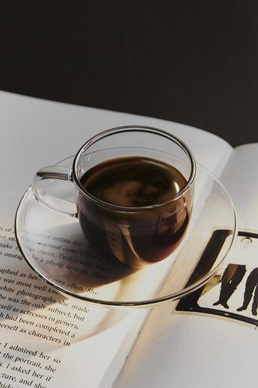 BOROSILICATE GLASS TEACUP AND SAUCER WITH SILVER RIM - Silver by Zara