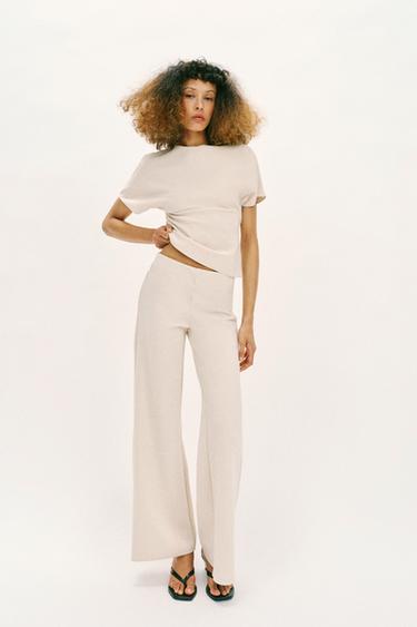 STRETCH WIDE-LEG TROUSERS - Ecru by Zara