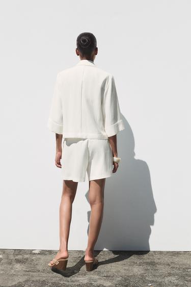 CROPPED DOUBLE-BREASTED BLAZER - White by Zara - Image 3
