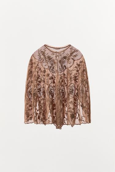 LIMITED EDITION GEORGETTE CAPE TOP WITH EMBROIDERY - Pink by Zara - Image 6
