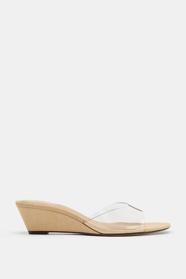 VINYL WEDGE SANDALS - Light beige by Zara