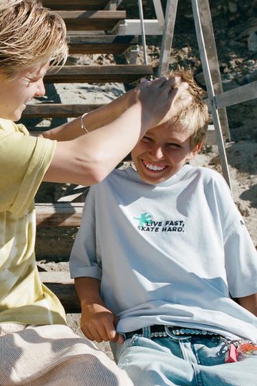 Zara LOGO PRINT T-SHIRT - Blue