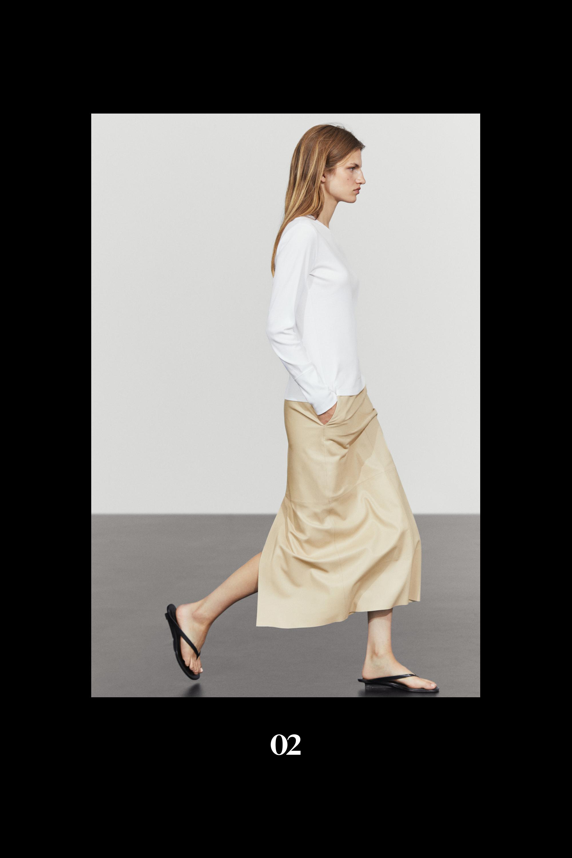 Nappa leather midi skirt — Biscuit
