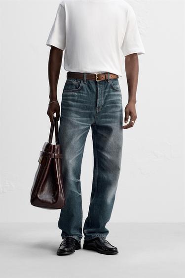 Zara STRAIGHT FIT ANKLE JEANS - Blue