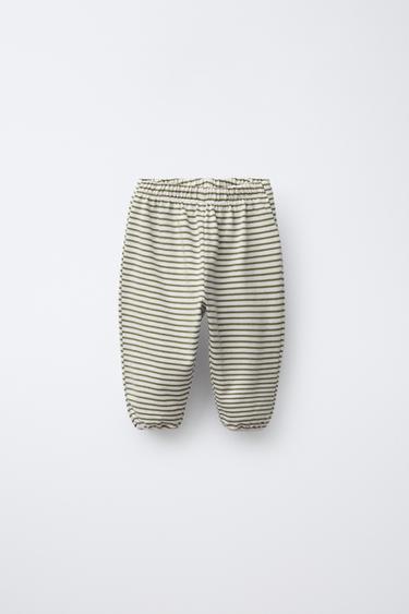 Zara STRIPED JOGGER PANTS - Ecru / Khaki