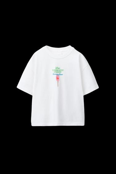 Zara PRINTED T-SHIRT - White