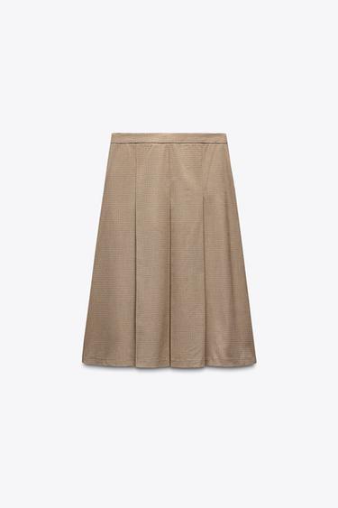 JUPE MI-LONGUE À CARREAUX ET PLIS PLATS - Beige-marron de Zara - Image 2