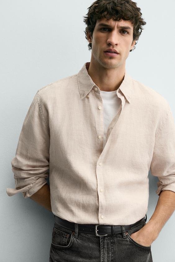 CHEMISE REGULAR FIT 100 % LIN - Beige clair de Zara - Image 4