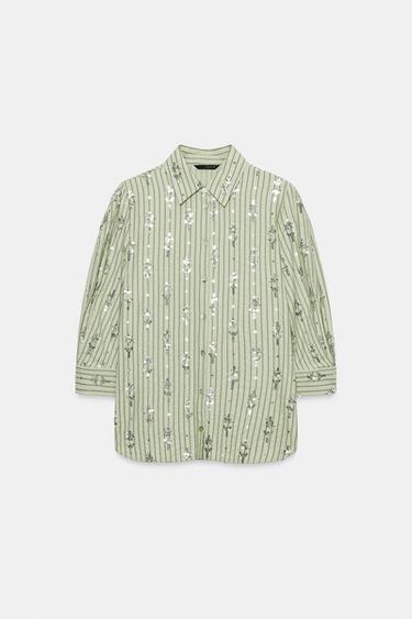 CHEMISE À RAYURES PAILLETTES - Vert moyen de Zara - Image 4