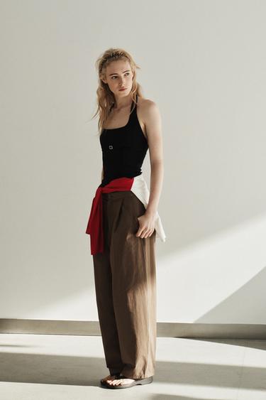 BALLOON TROUSERS WITH PLEATS - Brown / Taupe by Zara - Image 1