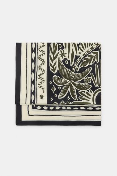 PRINTED COTTON SCARF - Black by Zara