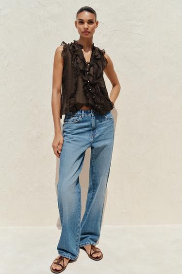 SEMI-SHEER RUFFLED TOP - Brown by Zara