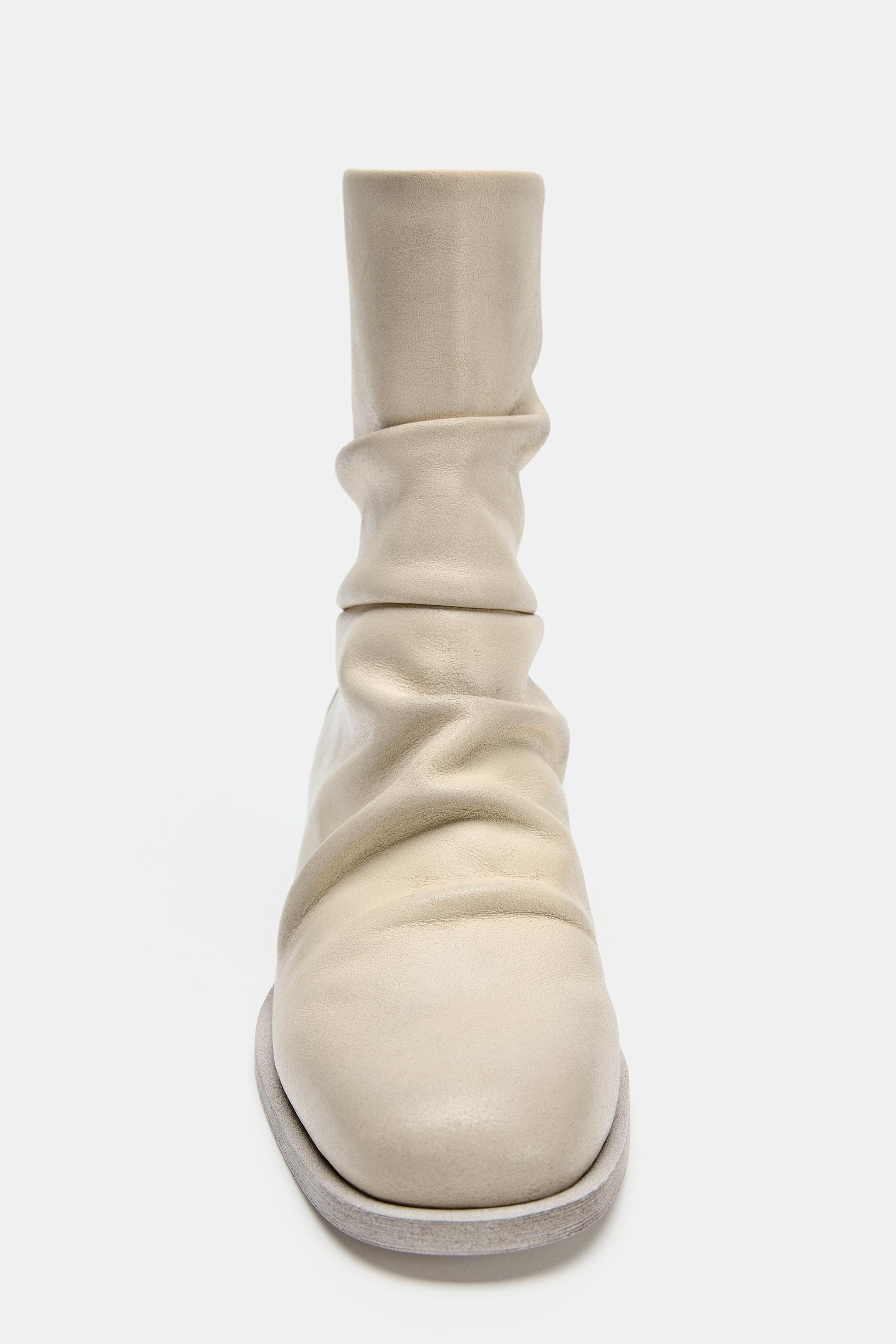 BOTTINES PLATES CUIR FRONCÉES