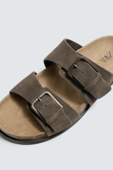 SANDALES EN CUIR À BRIDES - Gris taupe de Zara - Image 5