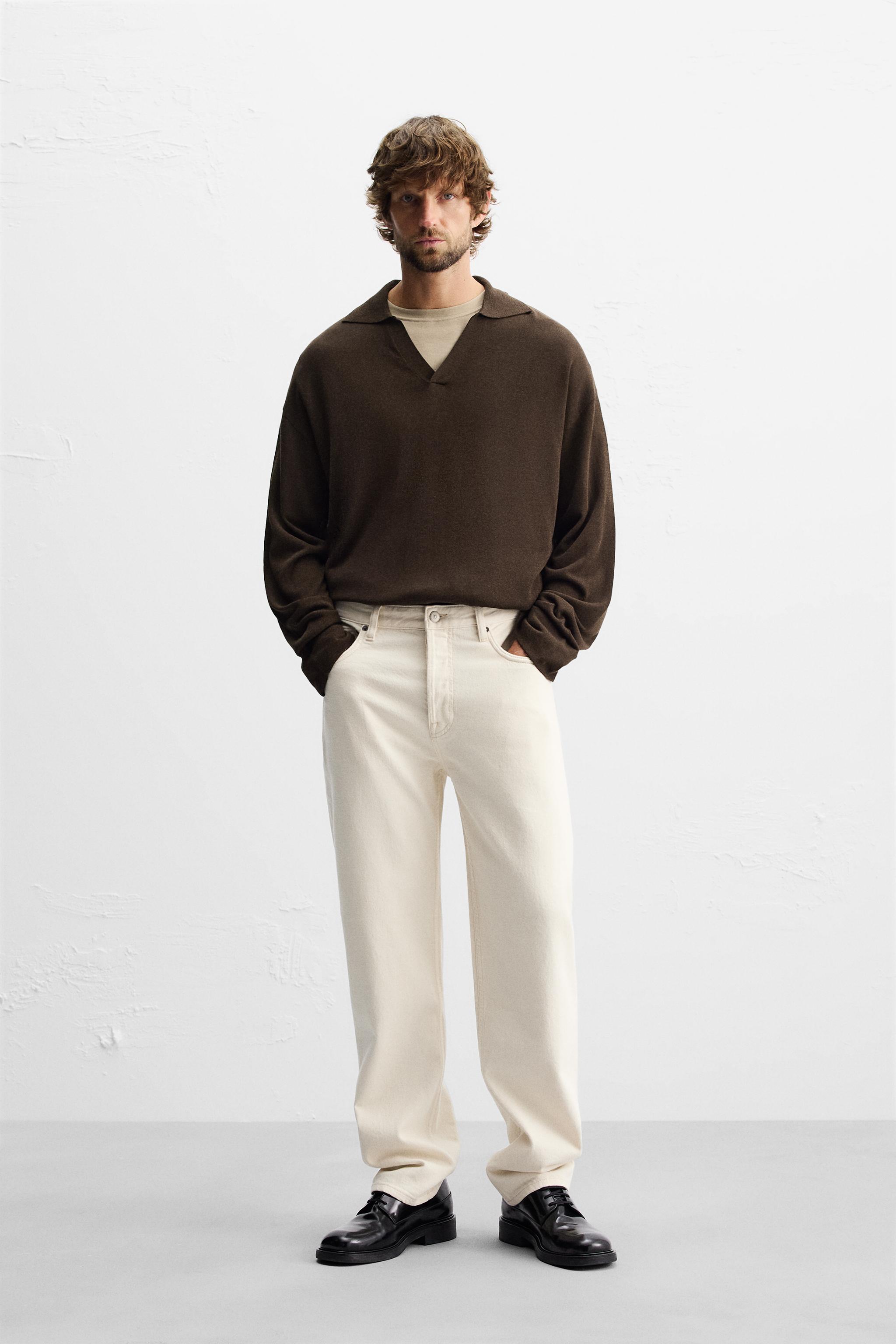 Zara cashmere beige long sleeve polo deals