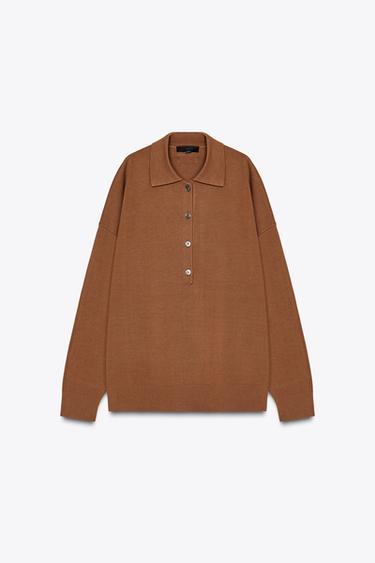 PULL POLO OVERSIZE EN MAILLE LISSE - Cognac de Zara - Image 5