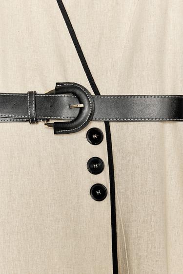 ROBE MIDI EN LIN AVEC CEINTURE - Beige clair de Zara - Image 7