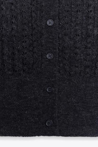 GILET AVEC LAINE ET ALPAGA POINTELLE - Bleu marine de Zara - Image 7