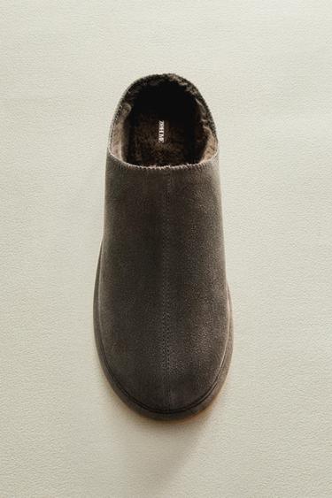 WARM LEATHER MULES - Dark Grey by Zara